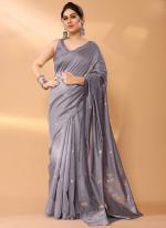 Chanderi Silk Grey Party Wear Weaving Saree